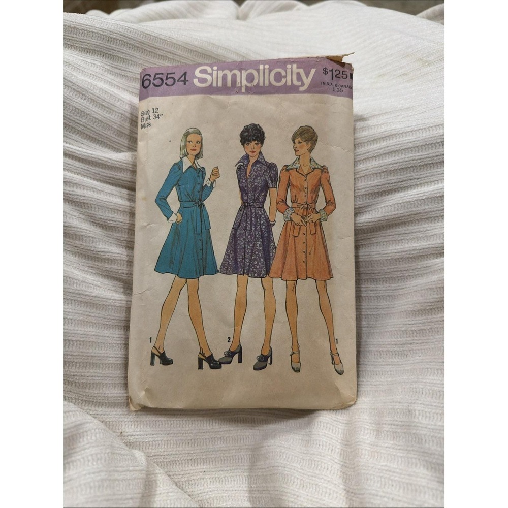 Vintage 1974 Simplicity Pattern 6554 Junior Petites' Short Dress Size 12